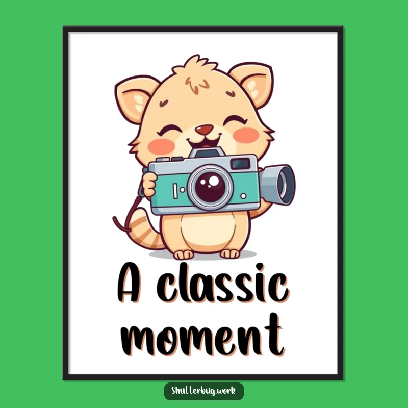 Funny Retro Animal Digital Art - Vintage Camera Smile Wall Decor