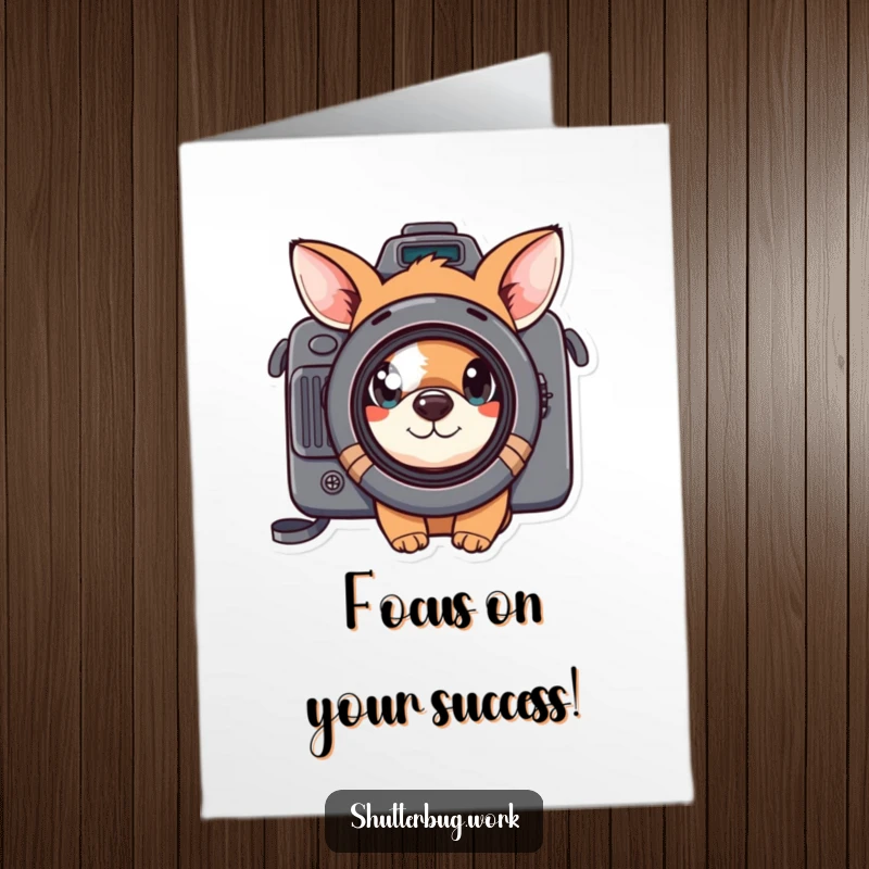 Funny Free Printable Congrats Card: Curious animal photographer peering through camera, celebrating success. Downloadable and witty.