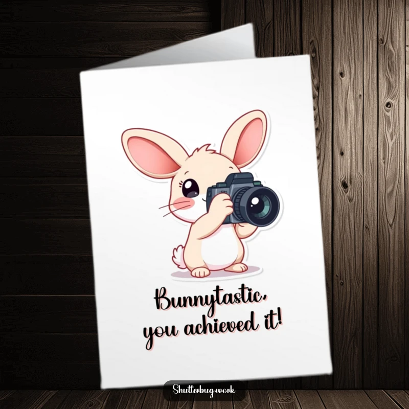 Funny Free Printable Congratulations Card: A rabbit with enormous ears proudly displays a large camera for the occasion.