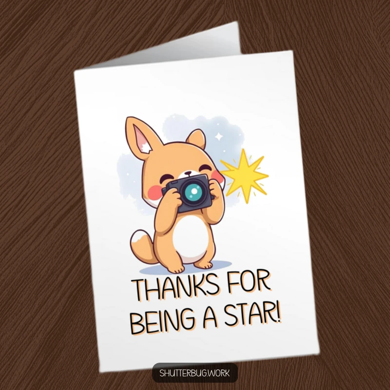 Funny Free Printable Thank You Card: Animal photographer captures a bursting star, a humorous and radiant way to say thanks. Downloadable.